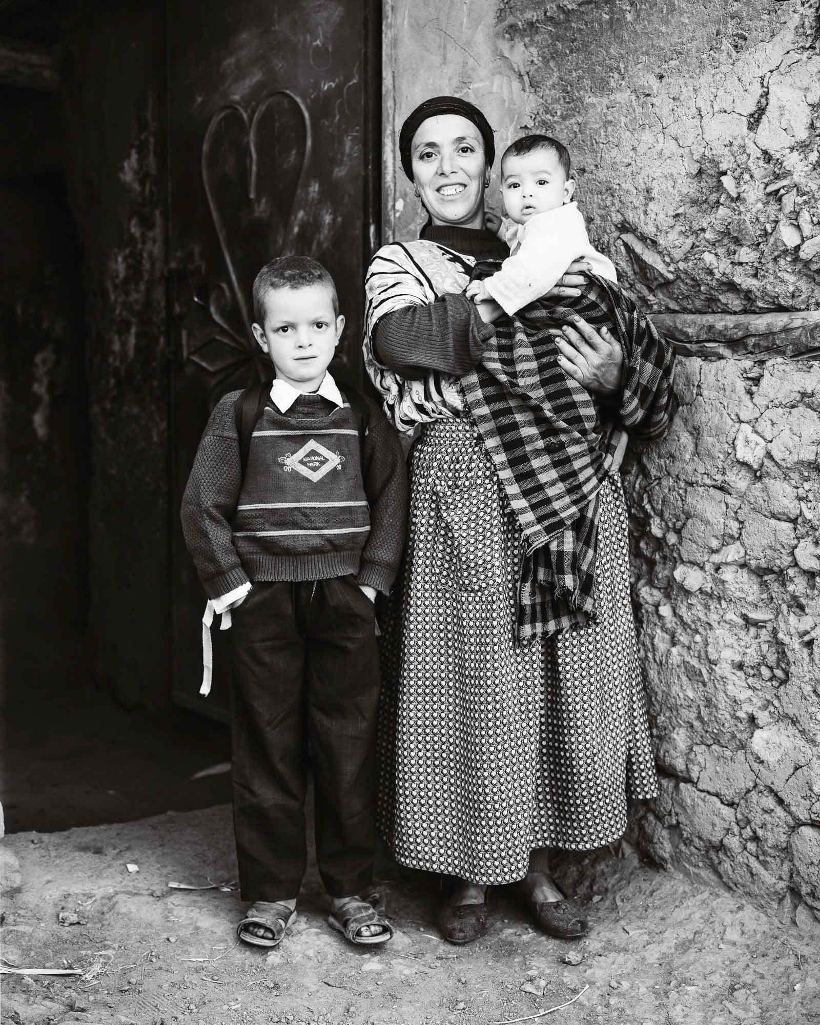 Tagharghist, a berber village in Morocco, Fatima Id Baj with her children Hicham and Zahra, autumn 2008