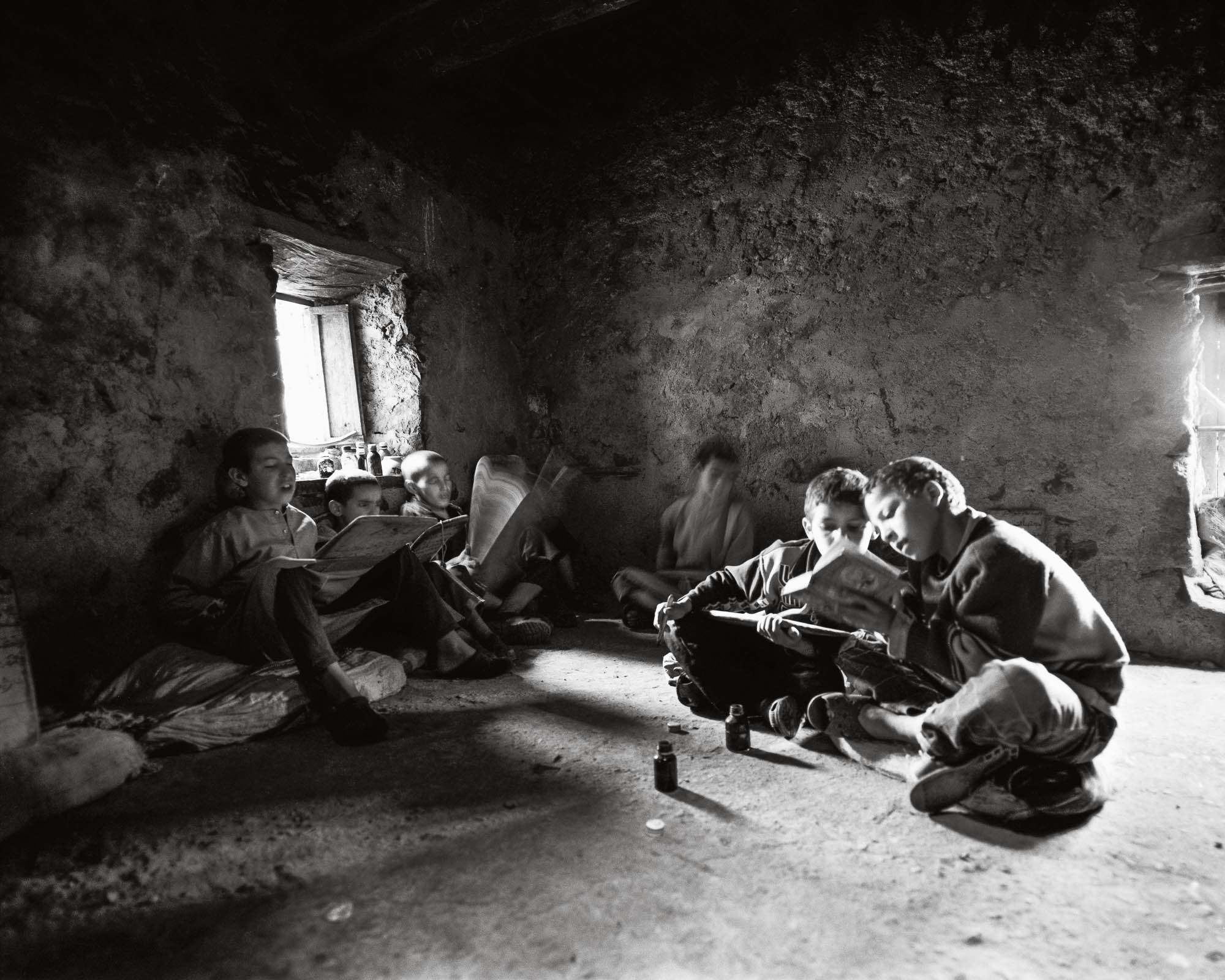 Tagharghist, a berber village in Morocco, boys studying at the madrasa, or Quranic school, spring 2009